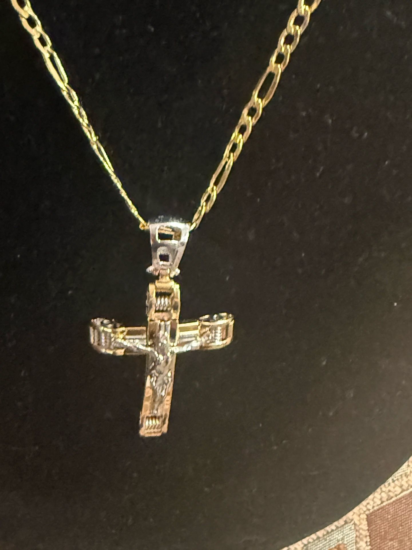 18k Gold Figaro Necklace and Cross Pendent