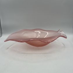 Vintage Laslo for Mikasa Pink Glass Leaf Shaped Bowl Japan Ruffled Edge