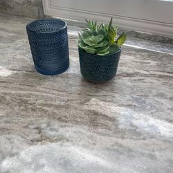 Glass Candle Holder & Artificial Plant