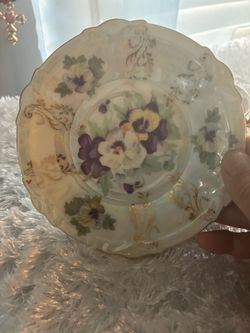 Antique Porcelain Plate With Tea Cup Floral Pattern