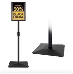 New Sign Stand•Adjustable•Pivots•Weighted Base•Black Powder Coated Steel•Matte Black