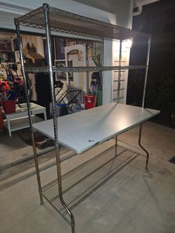 Nexel 4-Shelf Wire Workshop LAN Workstation, 60"W x 30"D x 74"H, Chrome