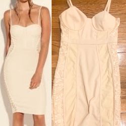 Privately Privileged Nude Bodycon Bustier Dress w/Lace Insets size M
