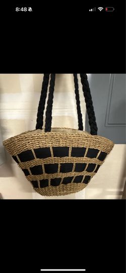 Woven Straw Tote Bag with Braided Handles