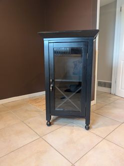 Crosley Wine Bar Cabinet | Locking Glass Door | Rolling Casters | Stemware Rack