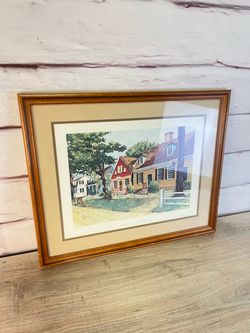 Wood Framed Vintage “Millinery Shop & The Golden Ball” Art Print