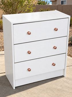 White 3-Drawer Dresser with Rose Gold Knobs