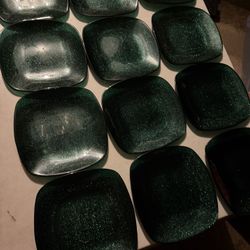 12 Dessert Emerald Green Glitter Plates 8”