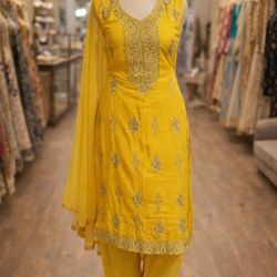 Elegant Yellow Embroidered Shalwar 3pc Suit