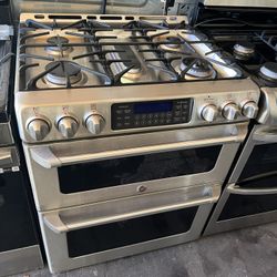 GE Stainless Steel Slide-in 5burners Gas Double Oven
