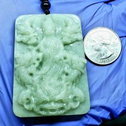 Burmese icy Type A Jadeite Jade Pendant Lucky Peaceful Kwanyin-nine Dragon.