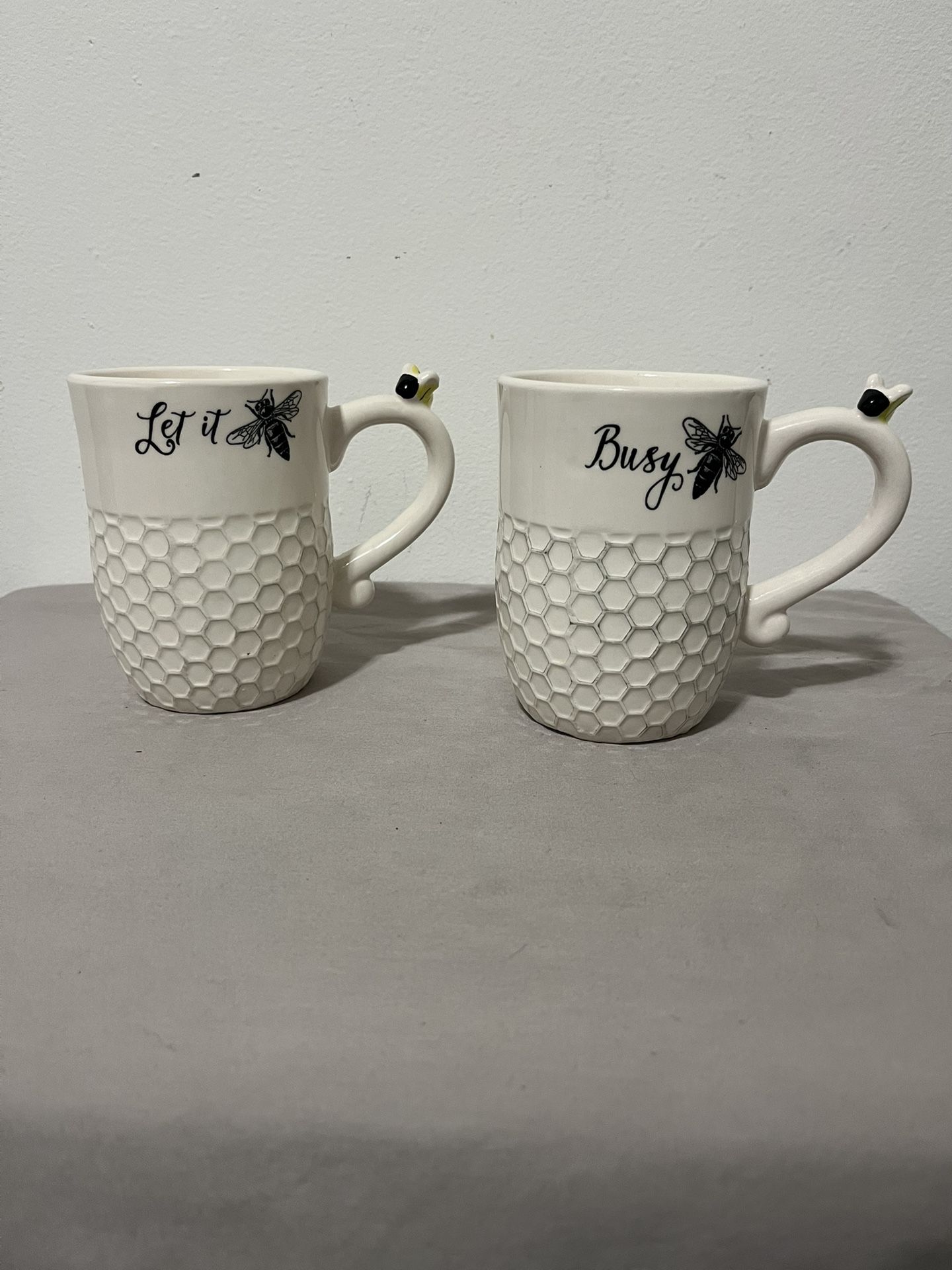 “Let it Bee” “Busy Bee” Bumblebee Coffee Mugs. Microwave Safe