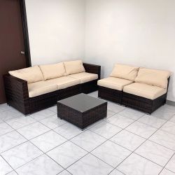 New $395 (6-Piece) Patio Furniture Set Outdoor Sectional Set Wicker Rattan Sofa Chair Set w/ Cushion, Glass Table