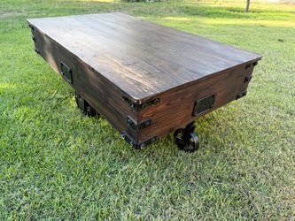Industrial Wood Coffee Table with Caster Wheels 47X28