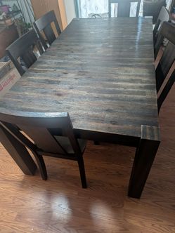 Dark Wood Dining Table with 6  Chairs