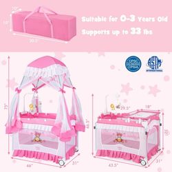 Portable Baby Playpen Crib Cradle Changing Pad Mosquito Net Toys with Bag