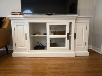 60 Inch White sideboard buffet TV Stand With Storage And Shelves. Wood / Glass