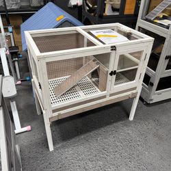 Aivituvin Wooden Guinea Pig Cages Indoor with Removable Stand, Anti Chewing Rabbit Hutch with Ramp and Wire Mesh, 2 Story Small Animals House Habitat 
