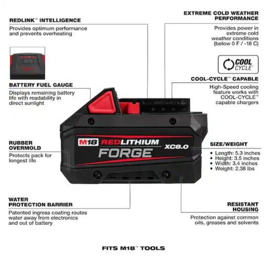 New never used M18 18V Lithium-Ion REDLITHIUM FORGE XC 8.0 Ah Battery
