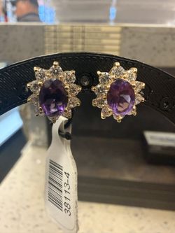 10KT Gold Earrings W/ Purple Stone & White Stones 38113-4