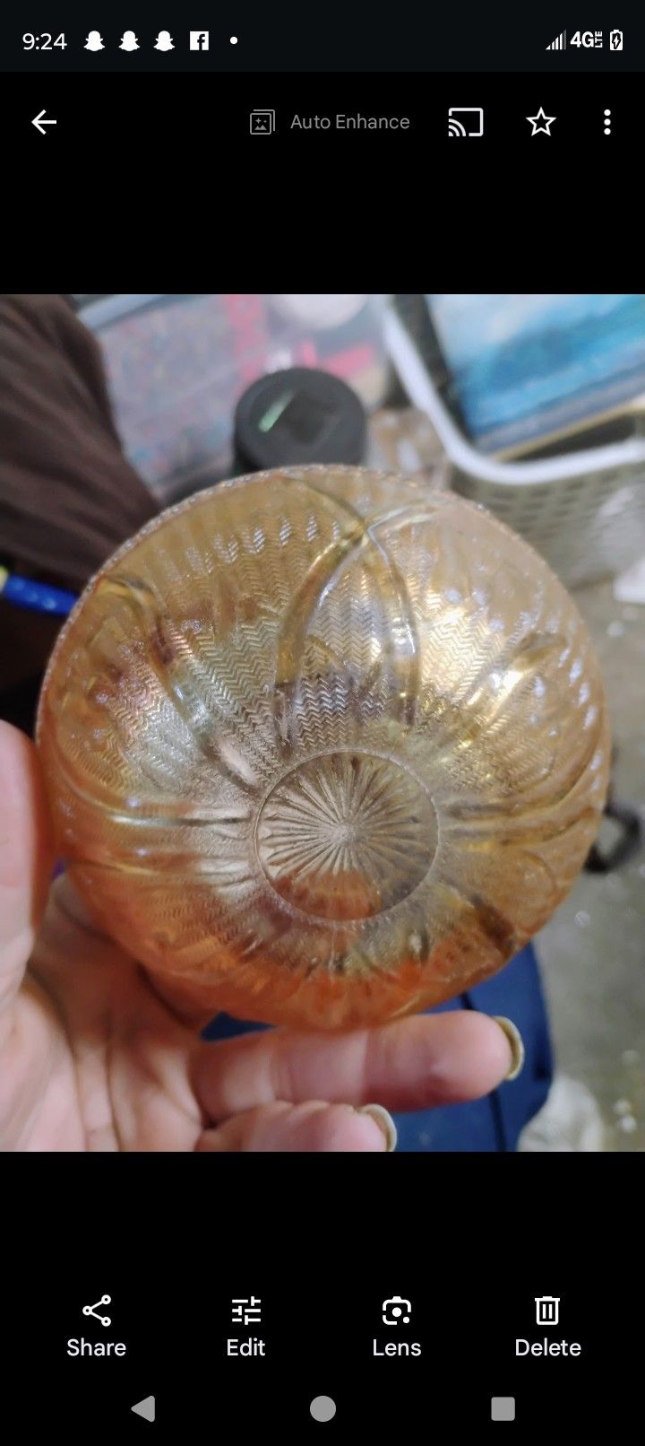 Small Marigold Carnival Glass Bowl