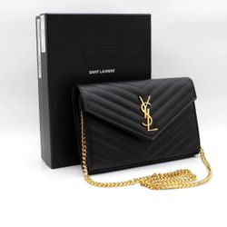 Saint Laurent Monogram Grain De Poudre Leather Wallet On Chain Women's Black Os