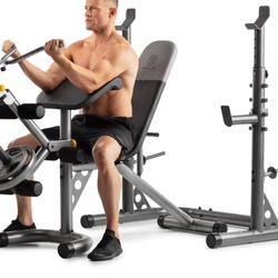Gold's Gym Adjustable Olympic Workout Bench with Squat Rack, Leg Extension, Preacher Curl