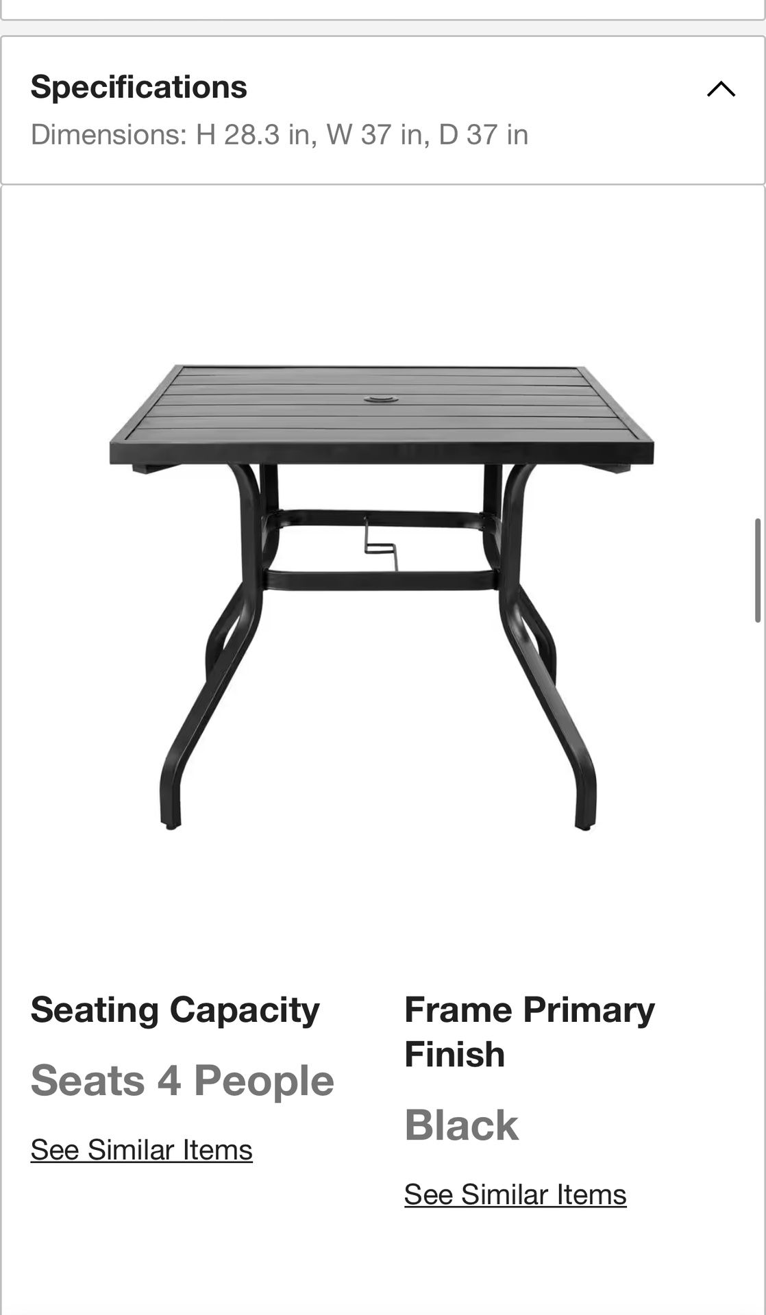 Metal Outdoor Patio Dining Table with Umbrella Hole