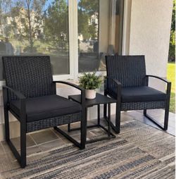 3-Piece Black Wicker Patio Bistro Set - Brand New
