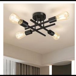 TOZING 16 in. Black Farmhouse Semi-Flush Ceiling Light Modern Sputnik Chandelier