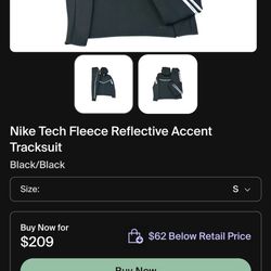 Nike Men's Tech Fleece Tracksuit Black Reflective Accent Hoodie & Track Pants 