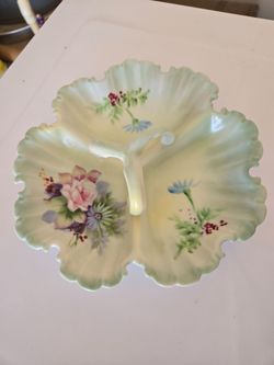Lefton China Divided Candy Tray w/Handles Handpainted Flowers #5204
