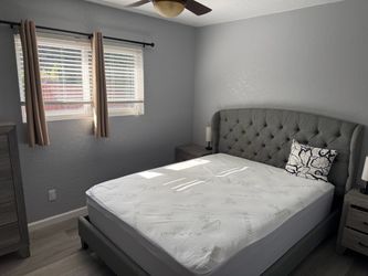 Gray Tufted Upholstered Bed Frame