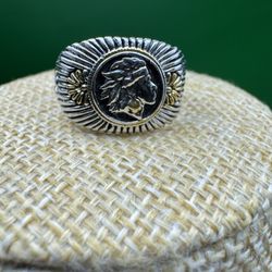New Two Toned 925 Stamped Silver -Gold Color Native American Head Design Ring