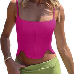 Reoria REORIA Women's Sexy Square Neck Trendy Sleeveless Adjustable Spaghetti Strap Corset