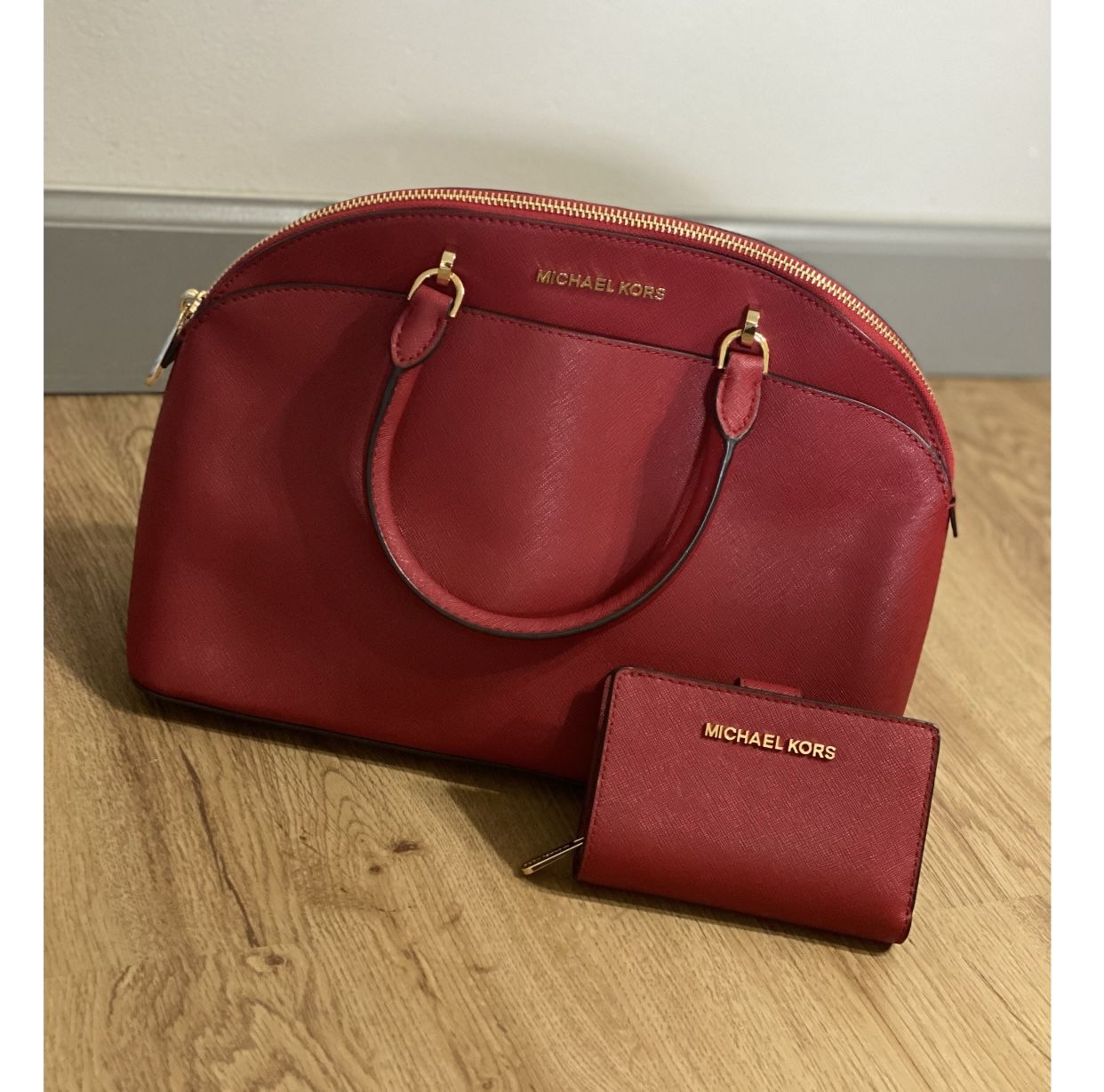 Michael Kors Leather Bag and Wallet (Red)- Both for $60 Bag - Used once Wallet - New 