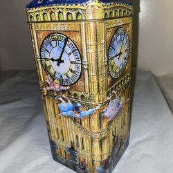 Churchill's Peter Pan Money Box Bank Big Ben Empty Toffee Tin Metallic Accents