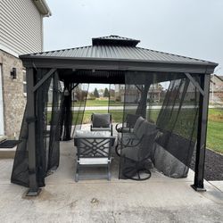 12x12 Hardtop Gazebo with Screens & Patio Seating Set