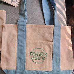Trader Joe's Mini Pastel Canvas Tote Bag Blue 