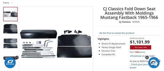 Mustang Rear Fold down Seat Assembly 