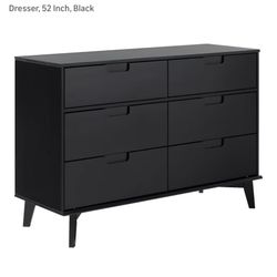 Walker Edison Sloane 6-Drawer Groove Handle Solid Pine Wood Dresser, 52 Inch, Black