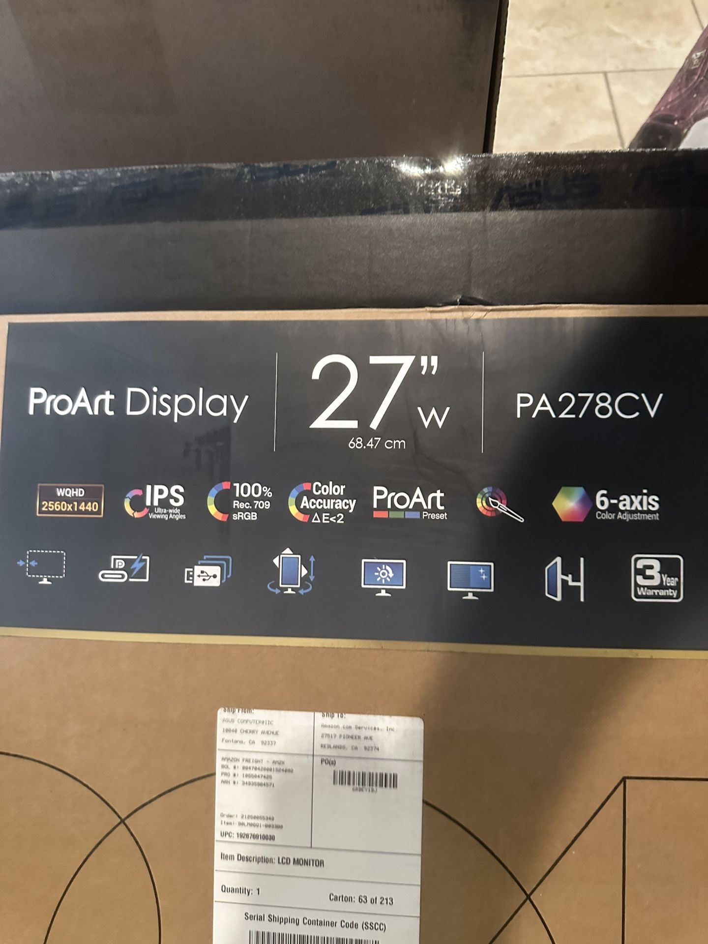 Asus 27 Inch Display Pro Art Model PA278CV