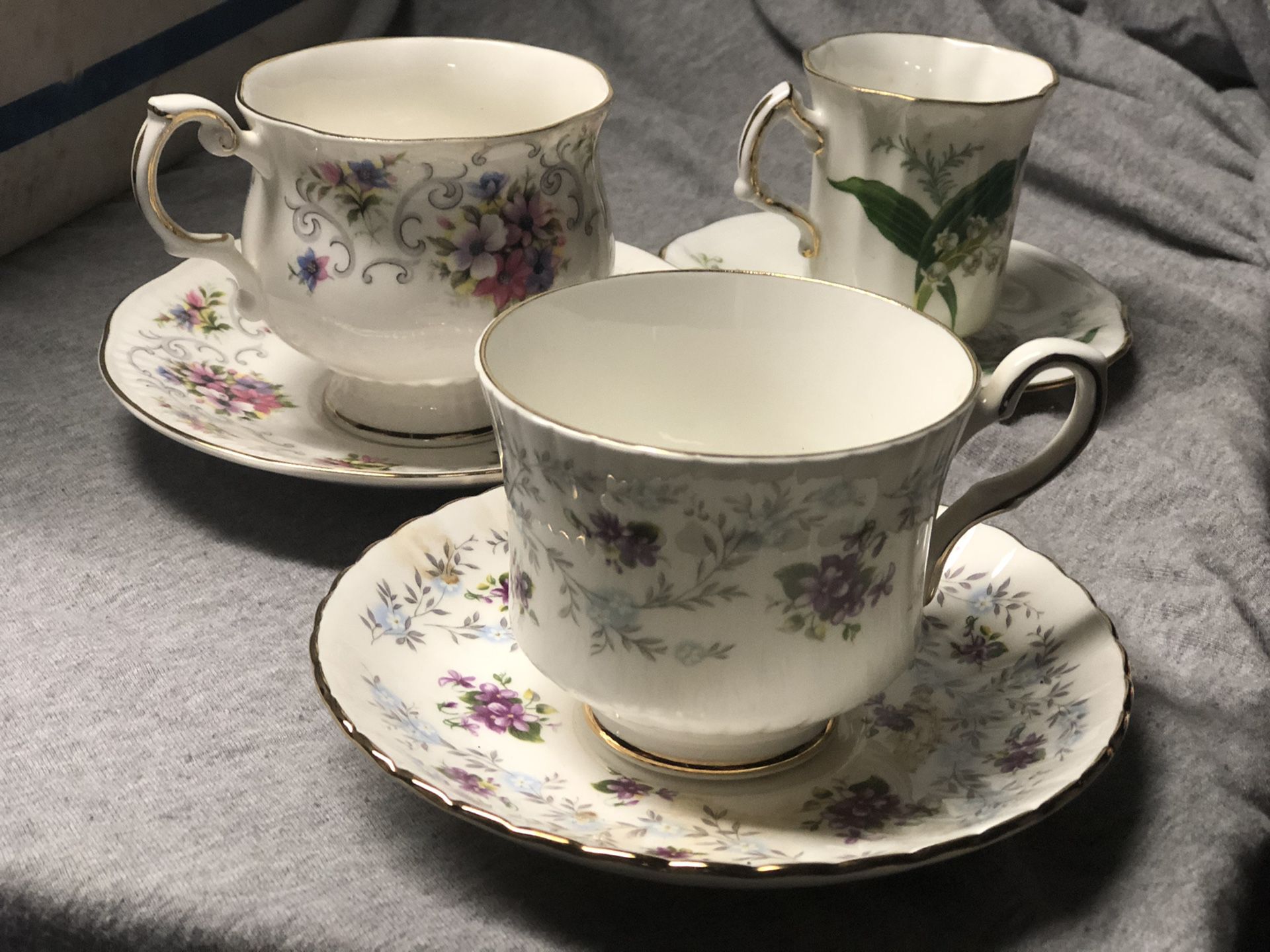 3 Bone China Tea Cups & Saucer Sets Antique