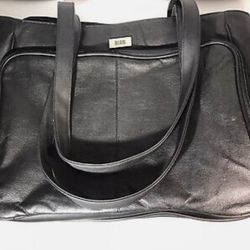  Bill Blass Black Soft Leather Laptop or Overnight Shoulder Bag