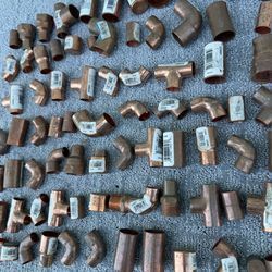82 PCS Copper Plumbing Fittings Lot Elbows Tees Couplings Mixed Sizesnn