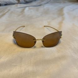 Cartier Panthère Rimless Shield Sunglasses Gold Tone Brown Amber Lens Made in France
