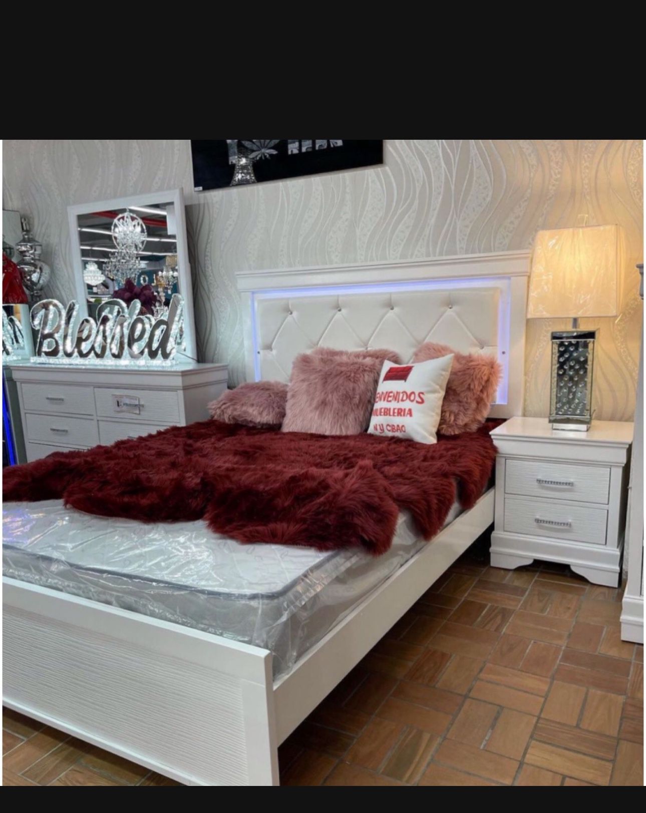 Brand New Complete Bedroom Set With LED Lights For $999