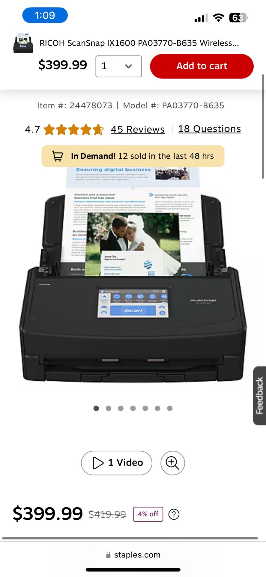 SCANSNAP IX1600 PRINTER