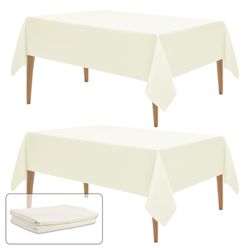 WIGENIUS 2 Pack Ivory Table Cloth Rectangle Tablecloths 70X120 Inch,Polyester Table Cloth For 8 Foot Rectangle Tables,Wrinkle Resistant Washable Fabri