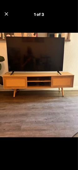 Mid-Century Rattan TV Stand Media Console